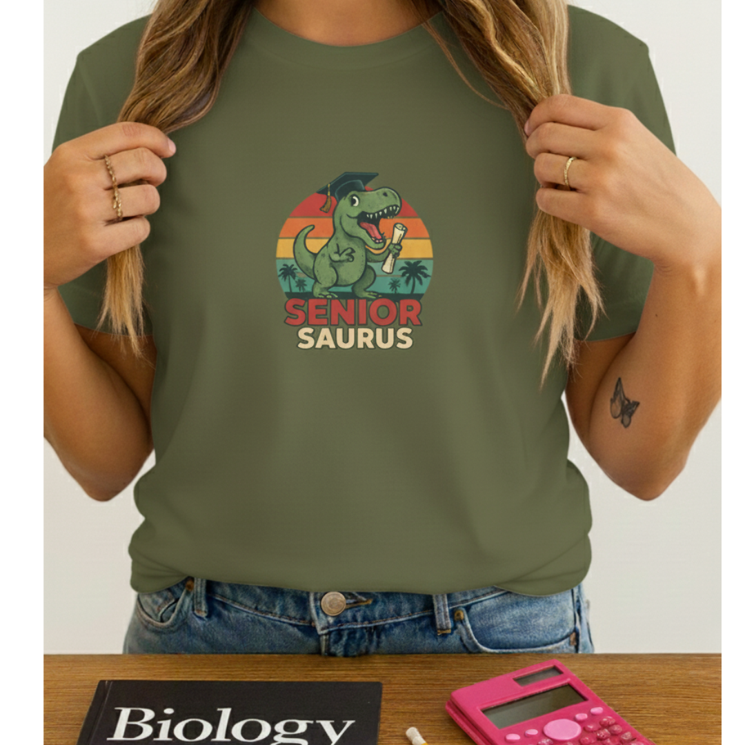 Senior Saurus T-Shirt — Cute Graduation Dino Tee