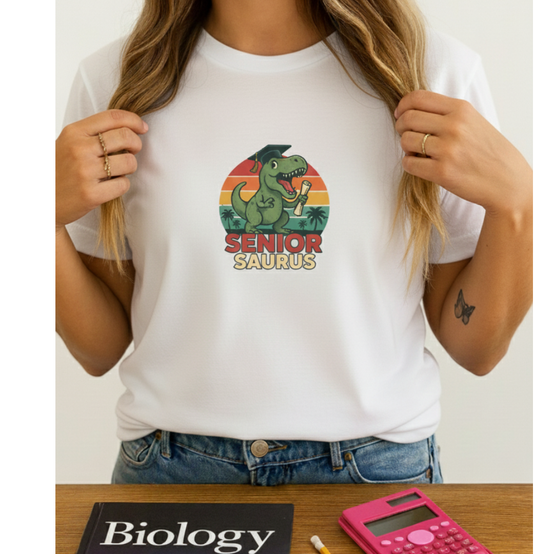 Senior Saurus T-Shirt — Cute Graduation Dino Tee