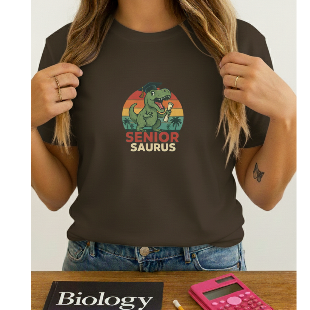 Senior Saurus T-Shirt — Cute Graduation Dino Tee